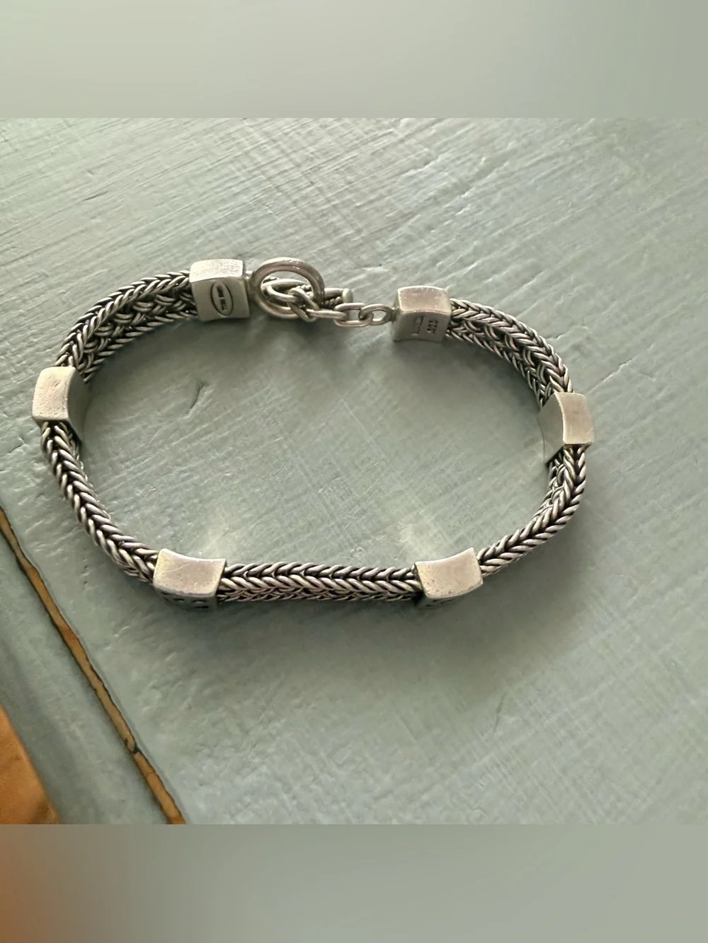 Lois Hill 925 Sterling-Style Woven Silver Toggle Bracelet